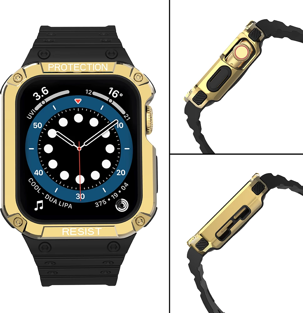 Mbështjellës me rrip për Apple Watch Hurtel, 41/40/38mm, i blinduar, e zezë/ari