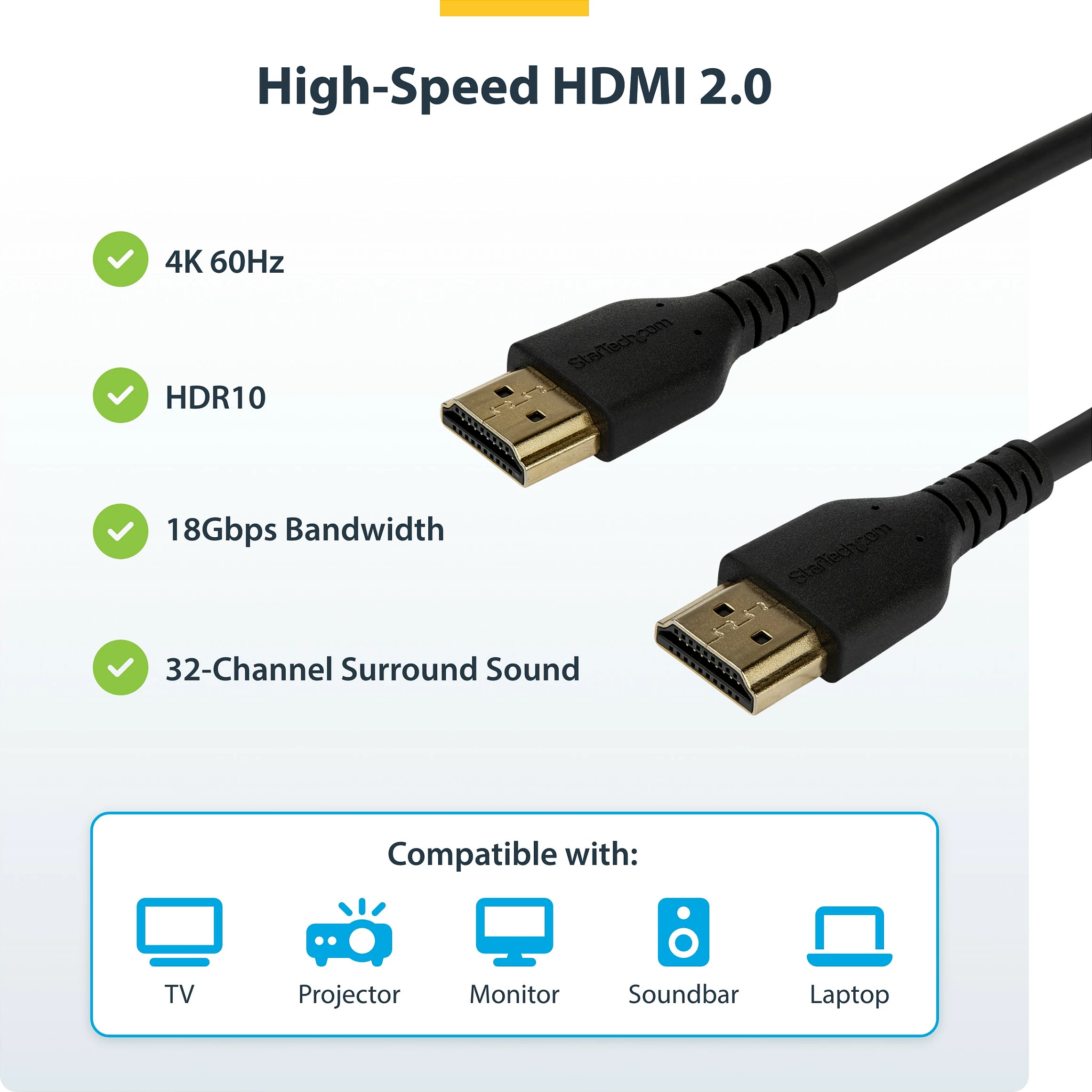 Kabllo HDMI StarTech Slim HDMI 2.0 Premium Certified, 2m, 4K 60Hz HDR10, ARC, e zezë