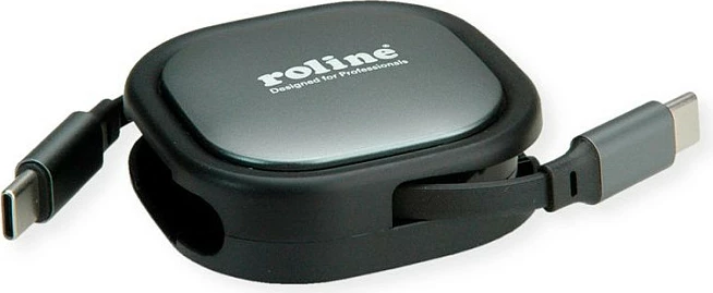 Kabllo USB-C ROLINE 11.02.8420, 1.2 m, USB 2.0, retraktabile, e zezë/gri