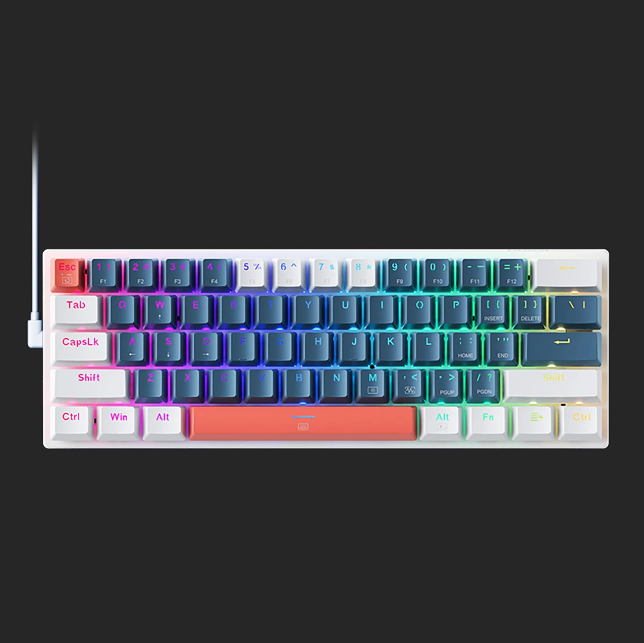Tastierë mekanike gaming Machenike K500-B61 60% me kabllo USB-C, RGB, Brown Switch, kaltër/bardhë