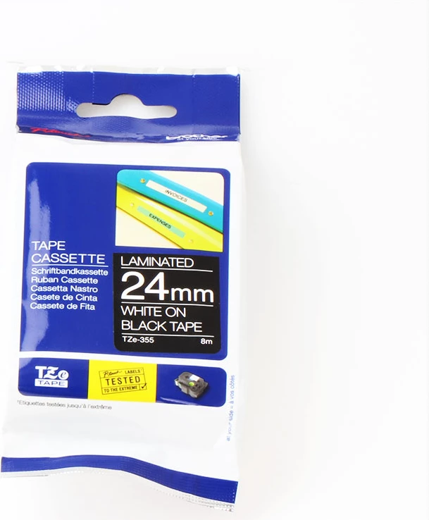 Kasetë etiketuese Brother TZE-355 24mm 8m e laminuar, e bardhë në të zezë