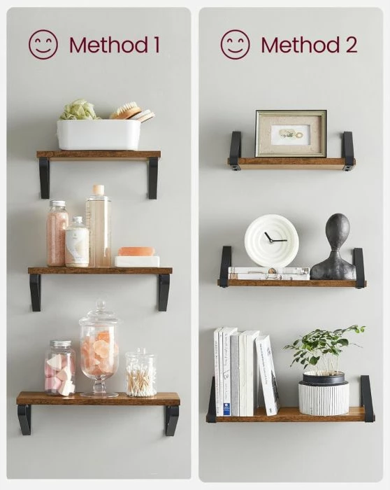 Raft muri VASAGLE LWS33BX 40×15×10.5 cm, kapacitet 5 kg (secili), set 2 copë, rustic brown/zi