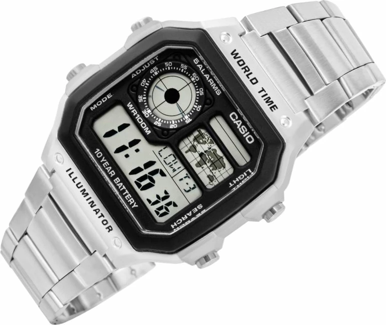 Orë dore meshkuj CASIO AE-1200WHD-1AVEF, argjendtë, me kuti