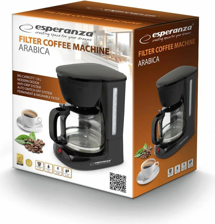 Aparat kafeje me pikim, Esperanza EKC005 Arabica 1.8 L 950 W (14 filxhanë), zi
