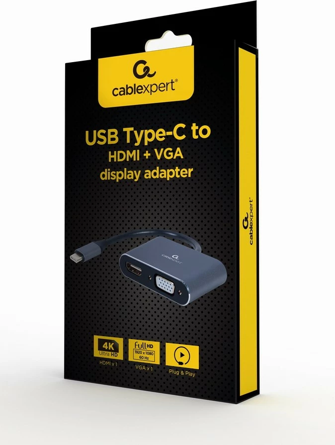 Adapter Gembird A-USB3C-HDMIVGA-01 USB-C në HDMI/VGA, Gri