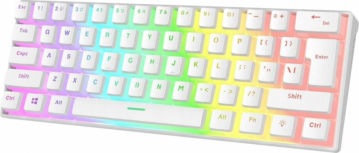 Tastierë gaming mekanike Rampage Radiant K11 60% RGB Blue Switch, e bardhë, me kabllo USB-C