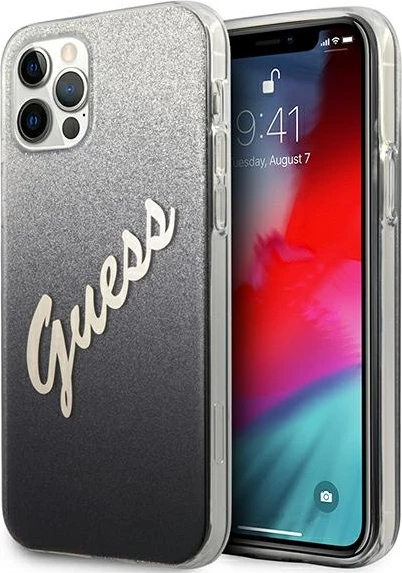 Mbështjellës Guess GUHCP12LPCUGLSBK për iPhone 12 Pro Max 6.7", Glitter Gradient, zi