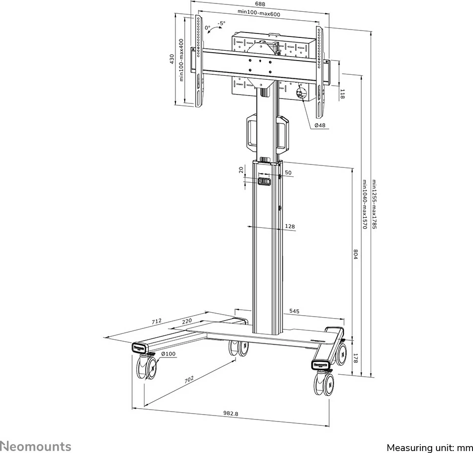 Karrocë portative TV Neomounts Newstar FL50S-825WH1, për ekrane 37-75 inç, rregullim lartësie, ngjyrë e bardhë