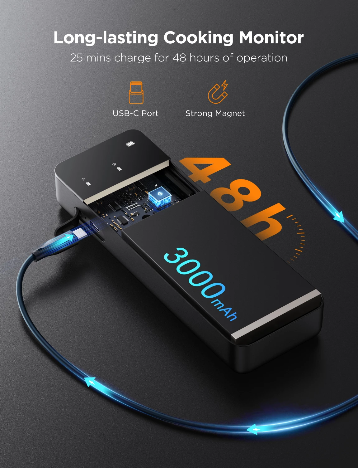 Termometër mishi Govee GoveeLife, wireless Bluetooth + WiFi, 2 sonda, LCD, rreze deri 150 m, i zi