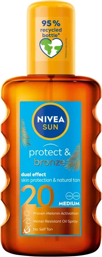 Vaj për diell Nivea Sun Protect & Bronze Sun Spray Oil Activating Natural Tan SPF20 për femra, 200ml