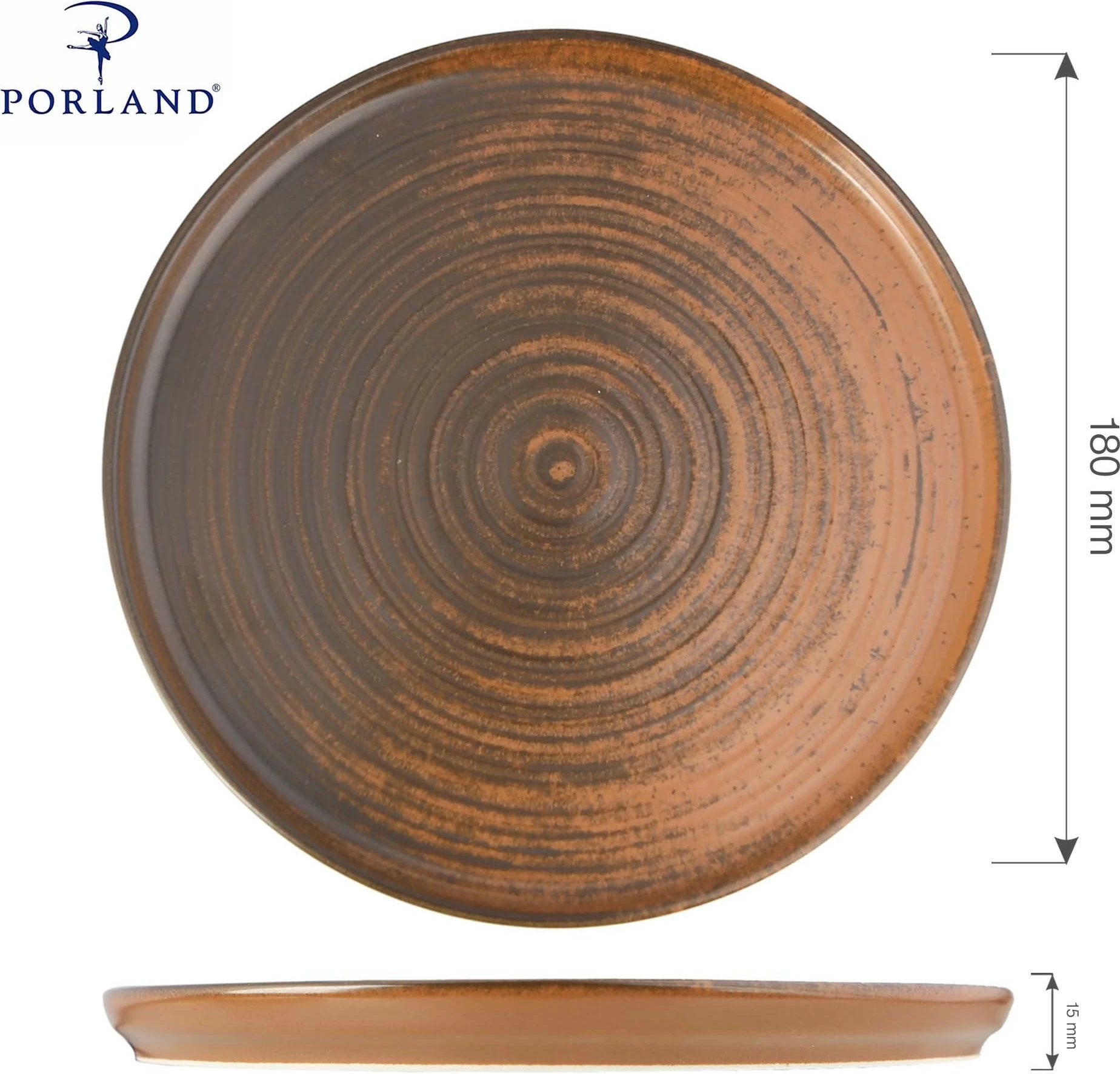 Pjatë e sheshtë me buzë të lartë Porland Lykke Ø180 mm, kafe, set 6 copë