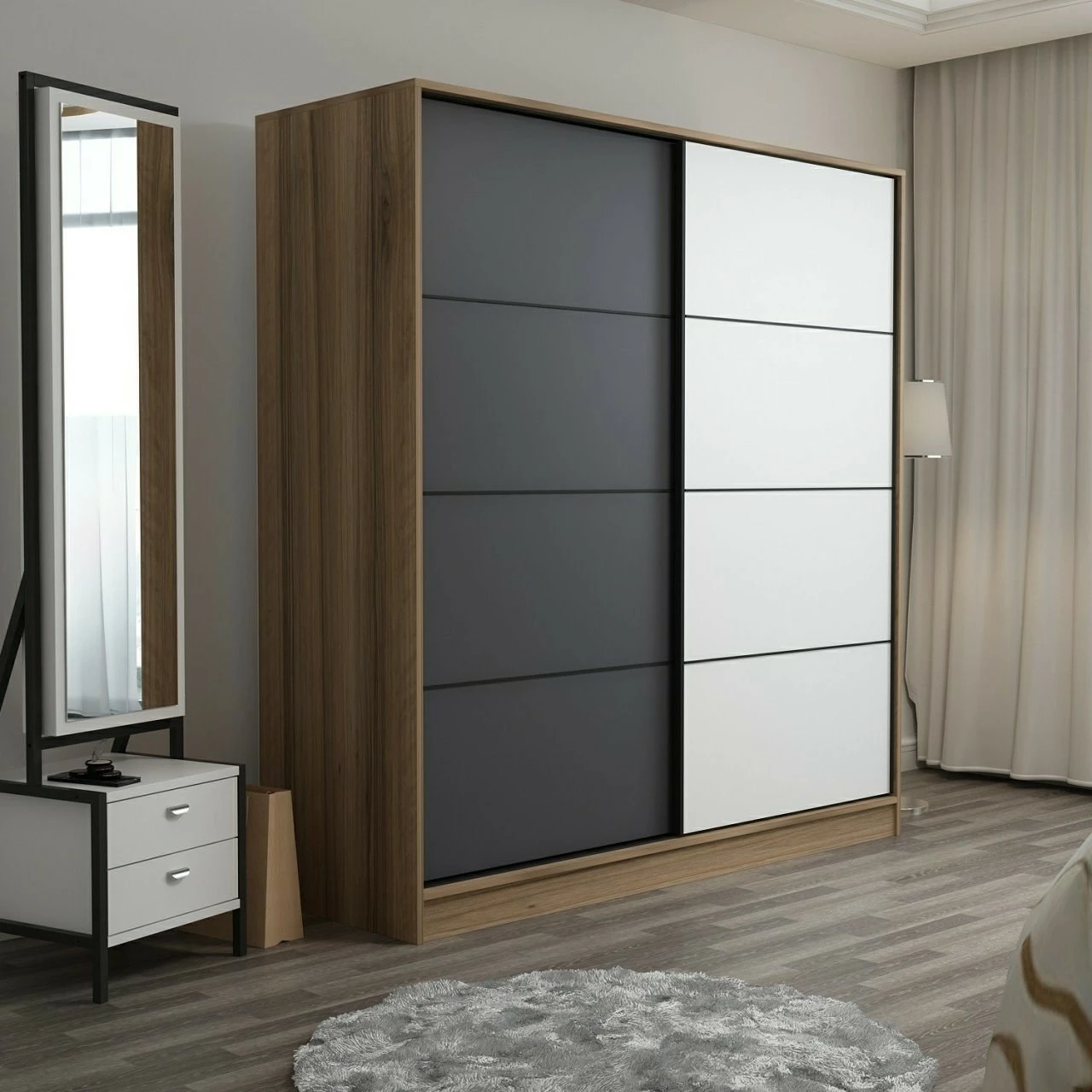 Dollap Skye Decor, dore dhe antracit, 220x210x60cm, 6 pjesë