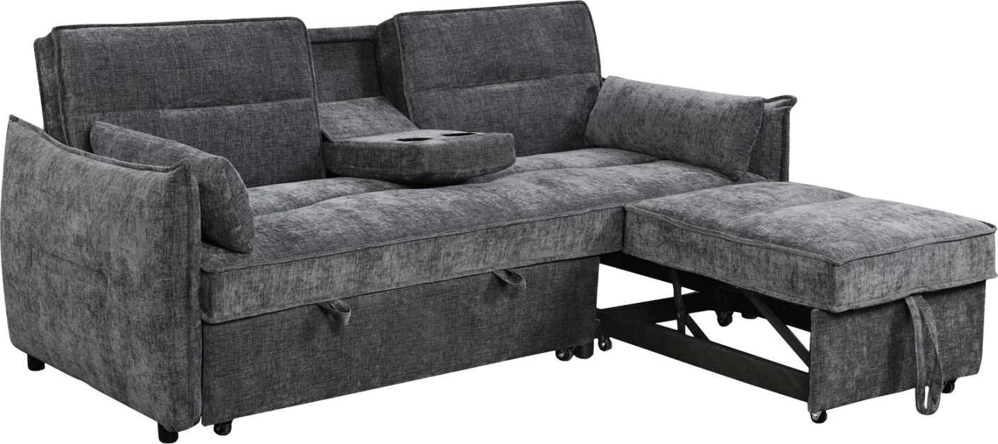Divan-krevat dy ulëshe VELAR, material gri, FH3305.01, 208x86x85cm