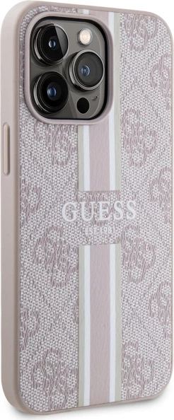 Mbështjellës Guess GUHMP13LP4RPSP për iPhone 13 Pro/13 6.1", 4G Printed Stripes MagSafe, Rozë