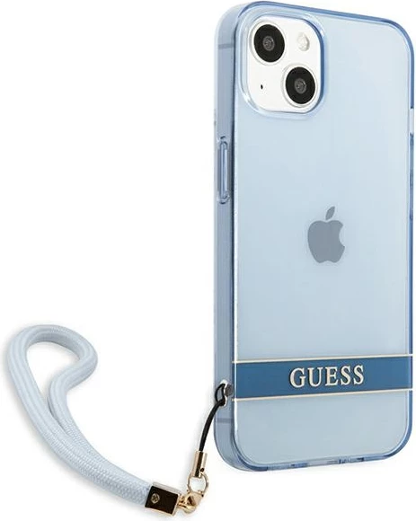 Mbështjellës Guess GUHCP13SHTSGSB për iPhone 13 mini, Hardcase, Translucent Stap, Kaltër