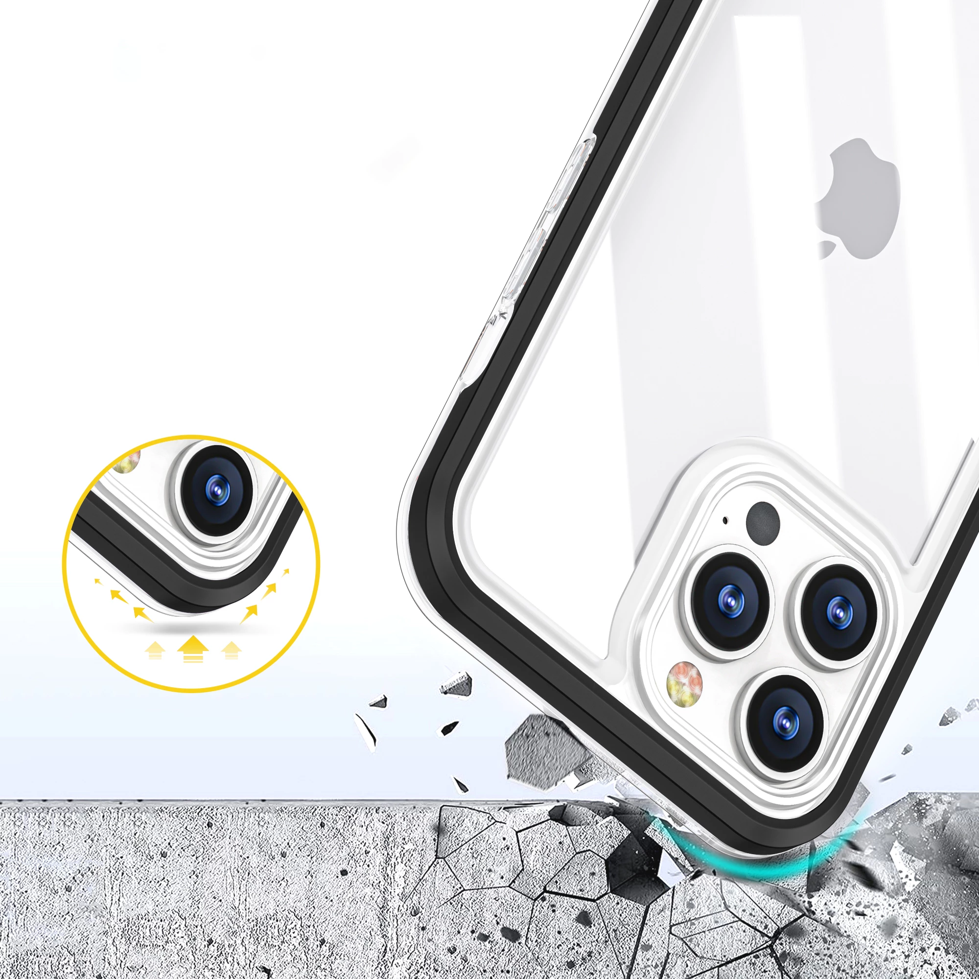 Mbështjellës Hurtel Hybrid Armor Clear 3in1 për iPhone 13 Pro Max, i tejdukshëm me kornizë të zezë