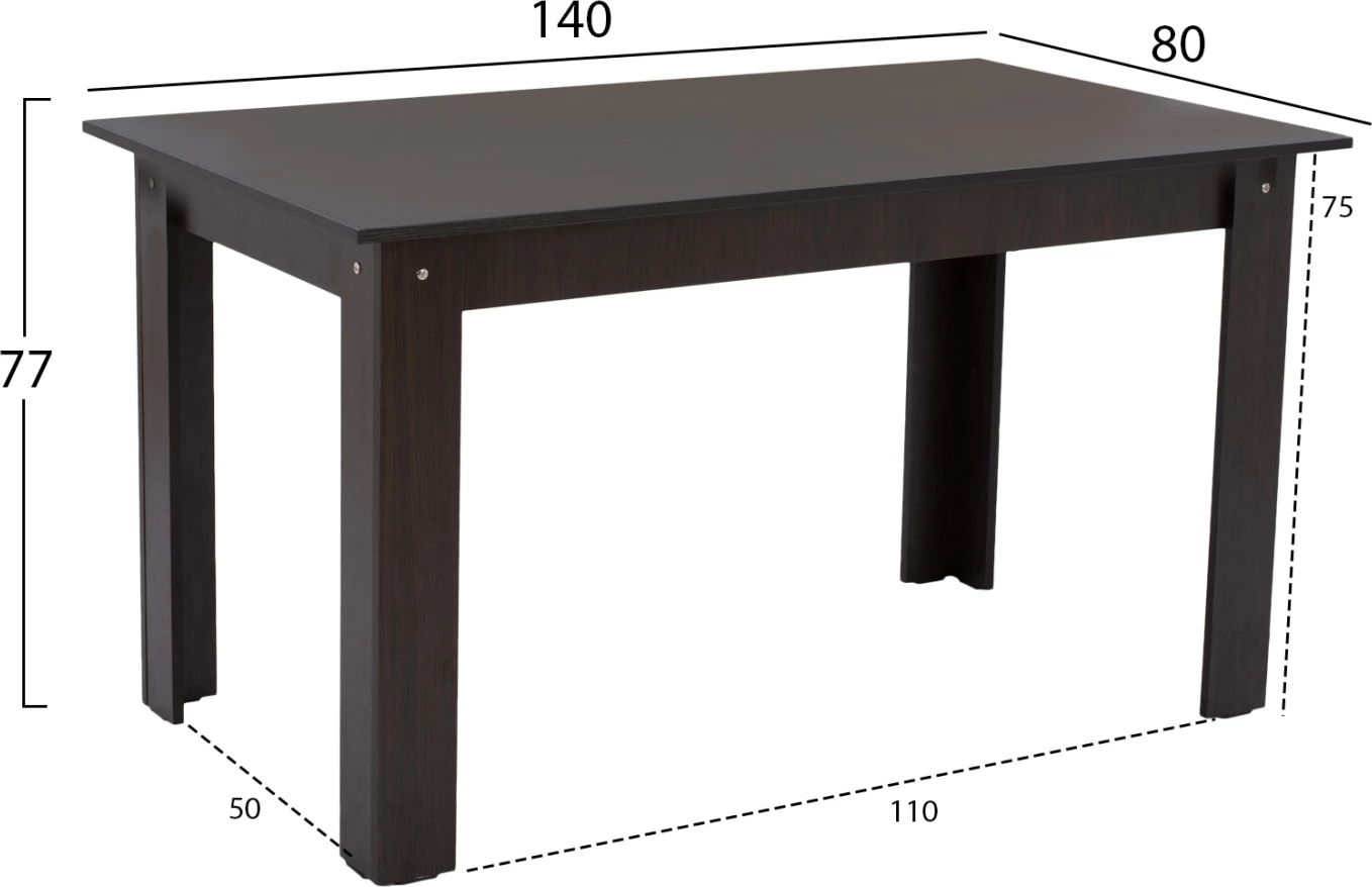 Tavolinë kuzhine Kelvin, ngjyrë wenge, ΗΜ2429.02, 140x80x77 cm