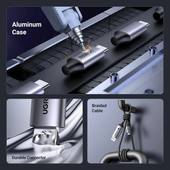 kabl USB-C në DisplayPort UGREEN 25839, DP 1.4, 8K@60Hz / 4K@240Hz, 3 m, gri