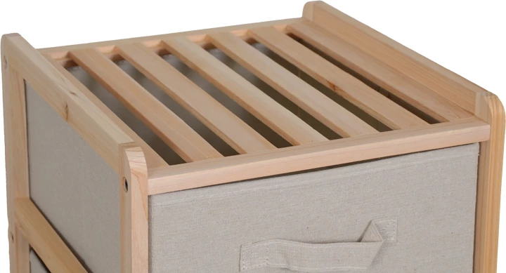 Komodë me 3 sirtarë, dru bredhi, material tekstili, ngjyrë natyrale-bezhë, 34.5x36.5x67cm