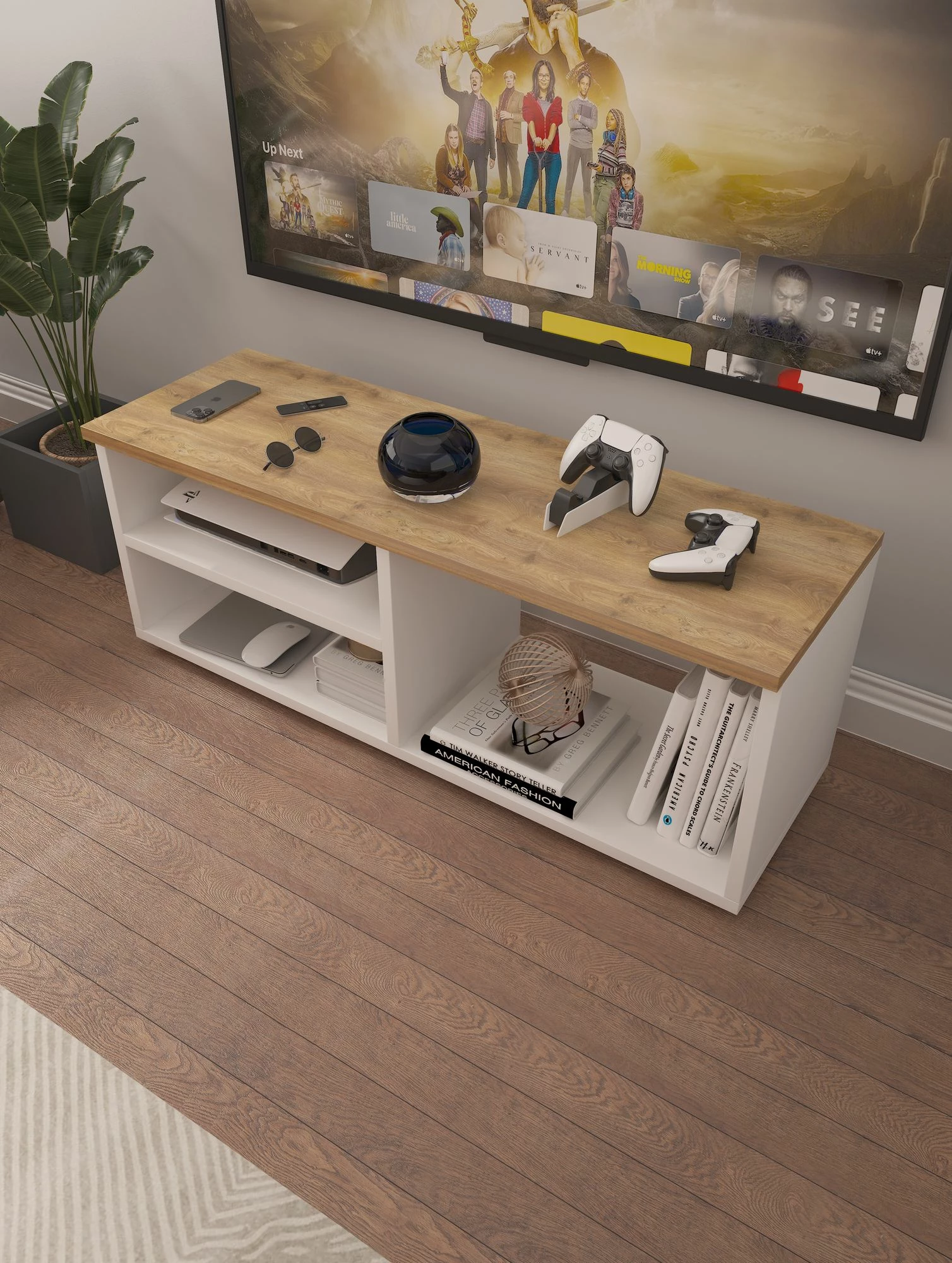 Komodë TV Hanah Home, Tiny, ngjyrë sonomo dhe e bardhë