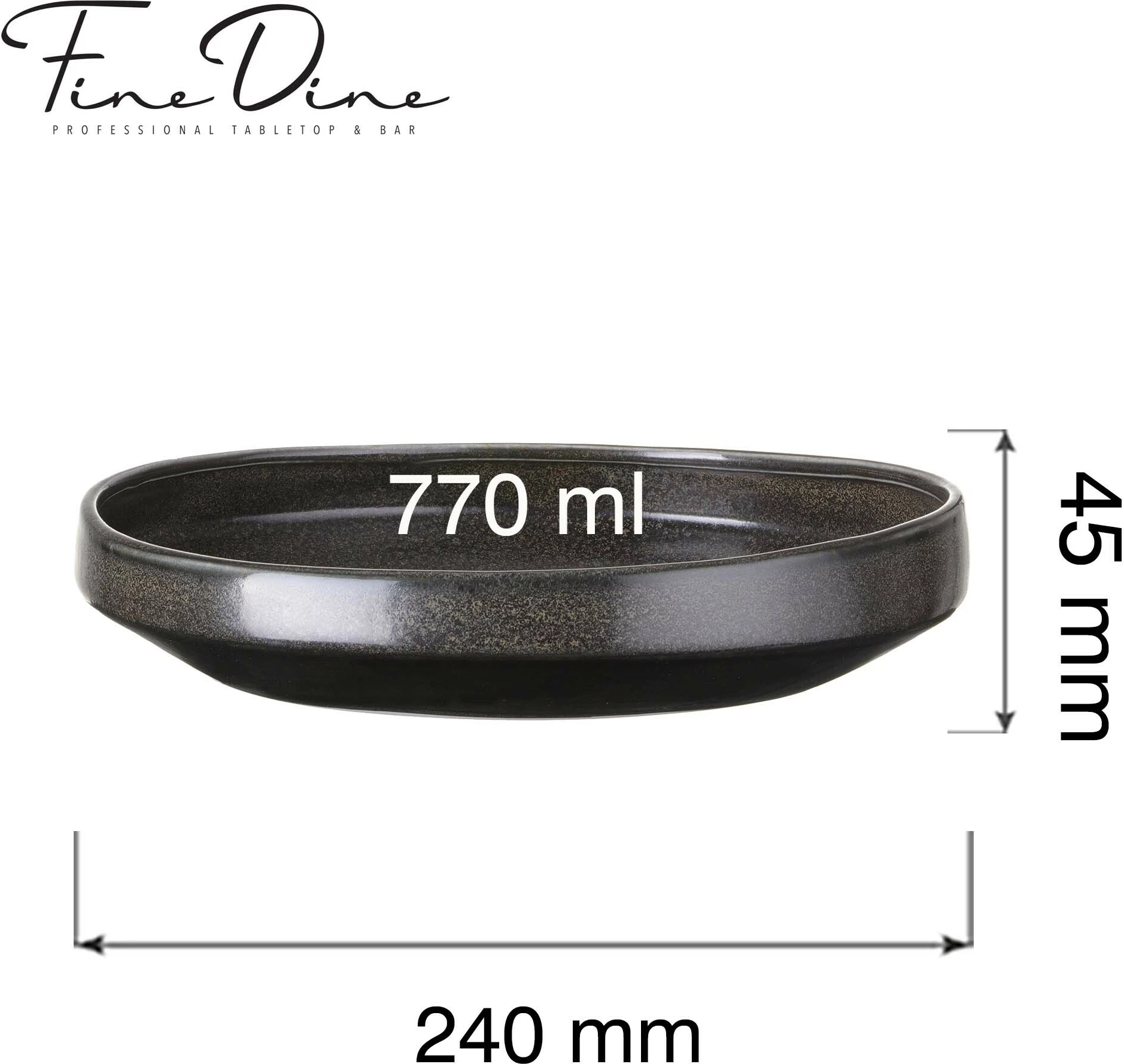 Pjatë gourmet Fine Dine Onyx 240 mm, 770 ml, stoneware, set 2 copë, e zezë
