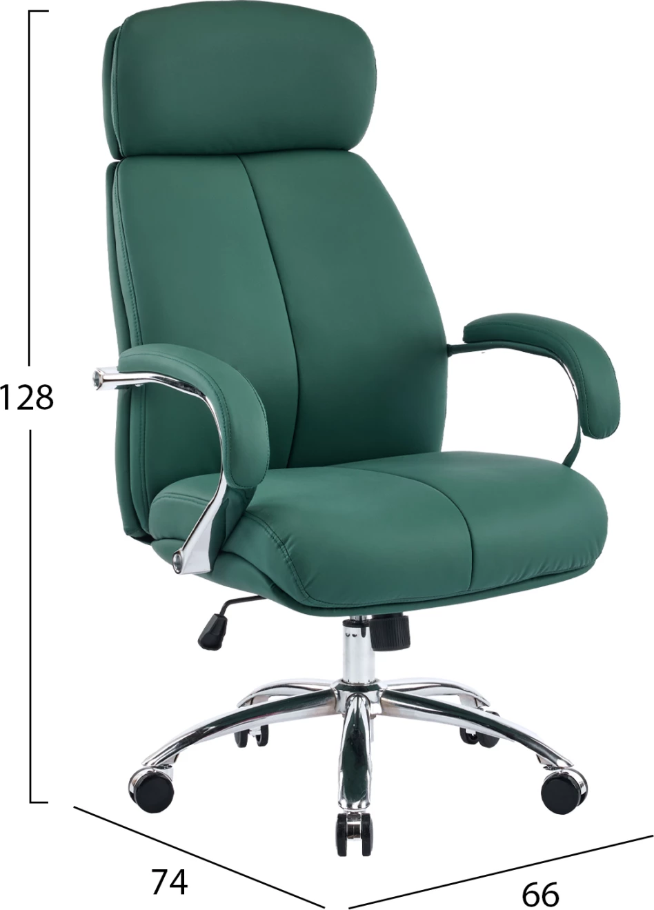 Karrige zyre TOREN, lëkurë sintetike e gjelbër, bazë kromi, 66x74x128cm