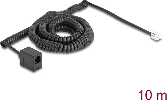 Kabllo spirale telefoni DeLOCK 90347, RJ-11 mashkull në RJ-11 femër, 10 m, e zezë