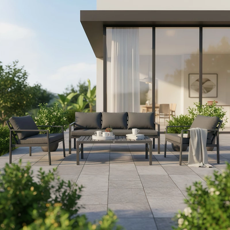 Set lounge për oborr 4 pjesë, alumin anthracite, jastëk anthracite