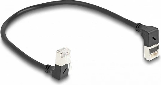 Kabllo rrjeti DeLOCK RJ45 Cat6a S/FTP Slim, 0.25 m, konektorë 90° të këndshëm, e zezë