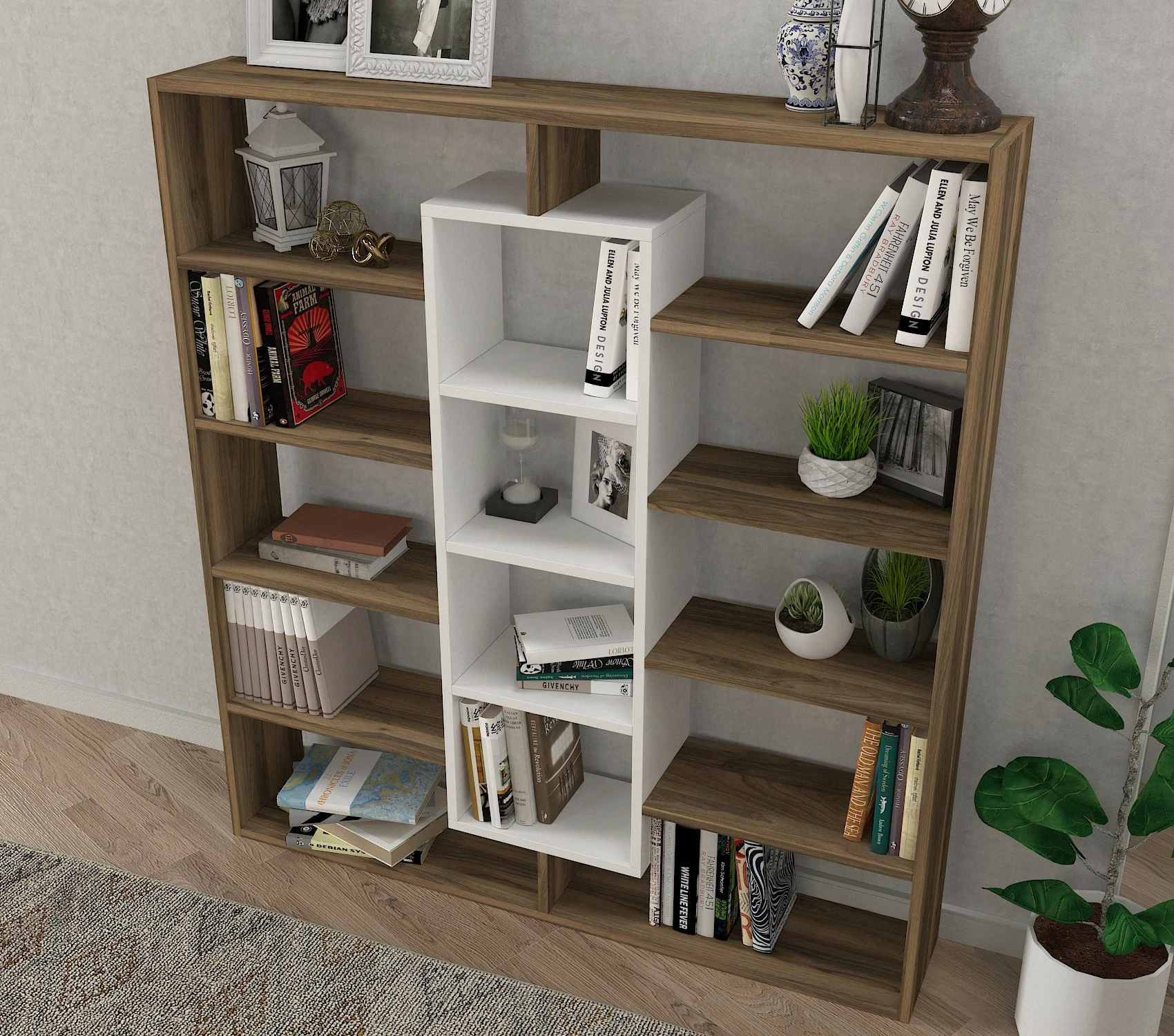 Raft librash Hanah Home, Ample, ngjyrë arre dhe e bardhë