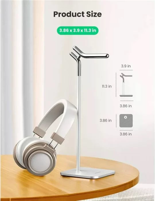 mbajtëse kufjesh UGREEN 80701, alumin metalike, e rregullueshme, 287 mm, argjend/e zezë