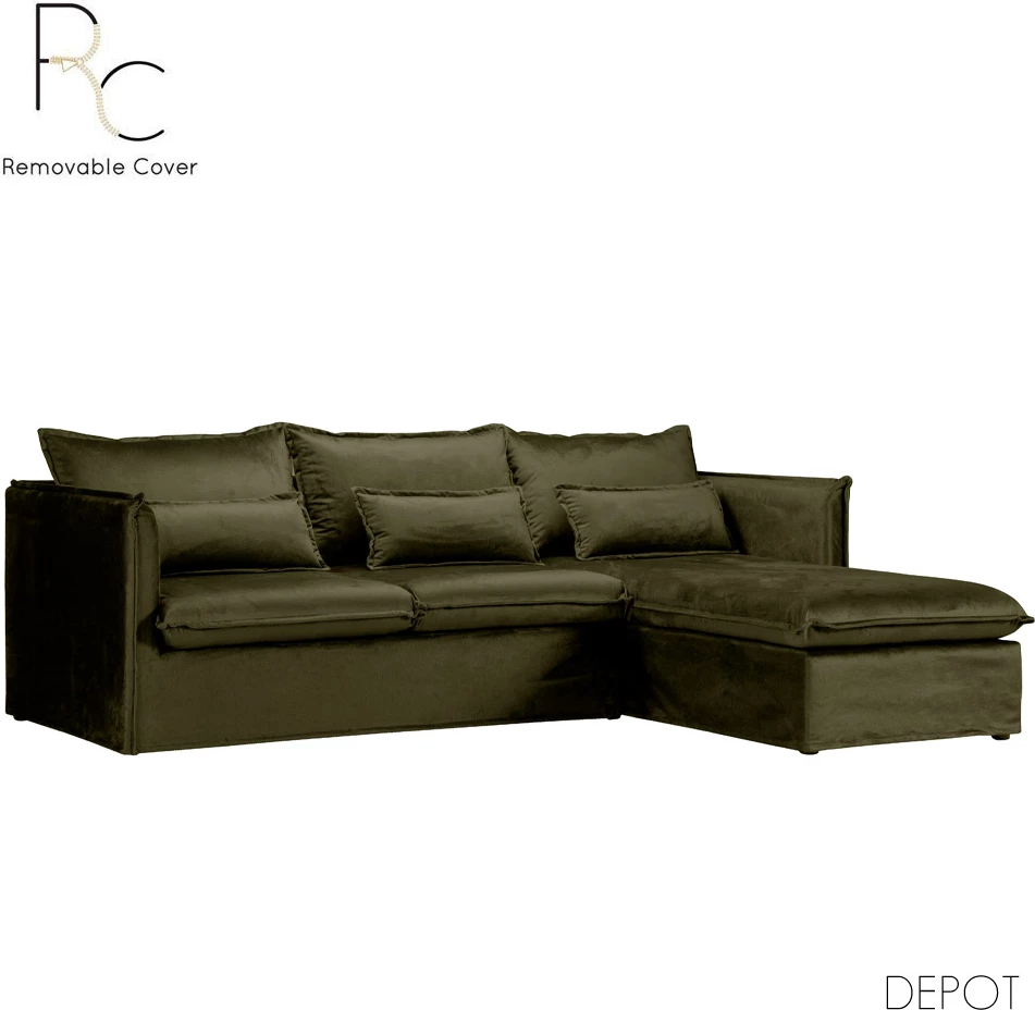 Këndollëse e djathtë, kadife ngjyrë ulliri, 258x180x90 cm