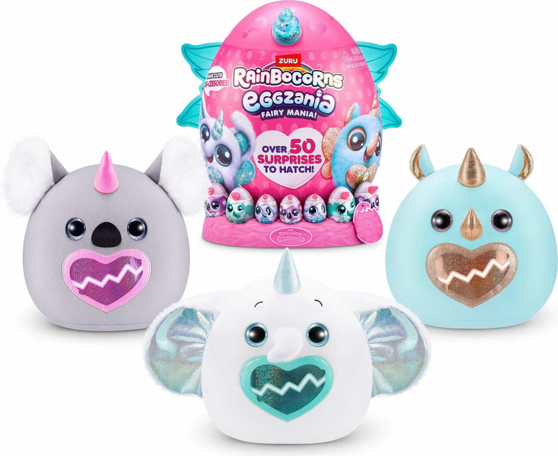 Lodër plush surprizë RAINBOCORNS Eggzania Fairy Mania S1, 50+ surpriza, model i rastësishëm, rozë/gri