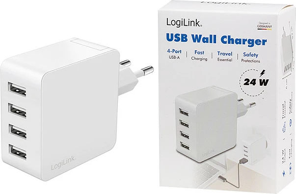 Karikues USB-A LogiLink 24W, 4-Port (4x USB-A), i bardhë