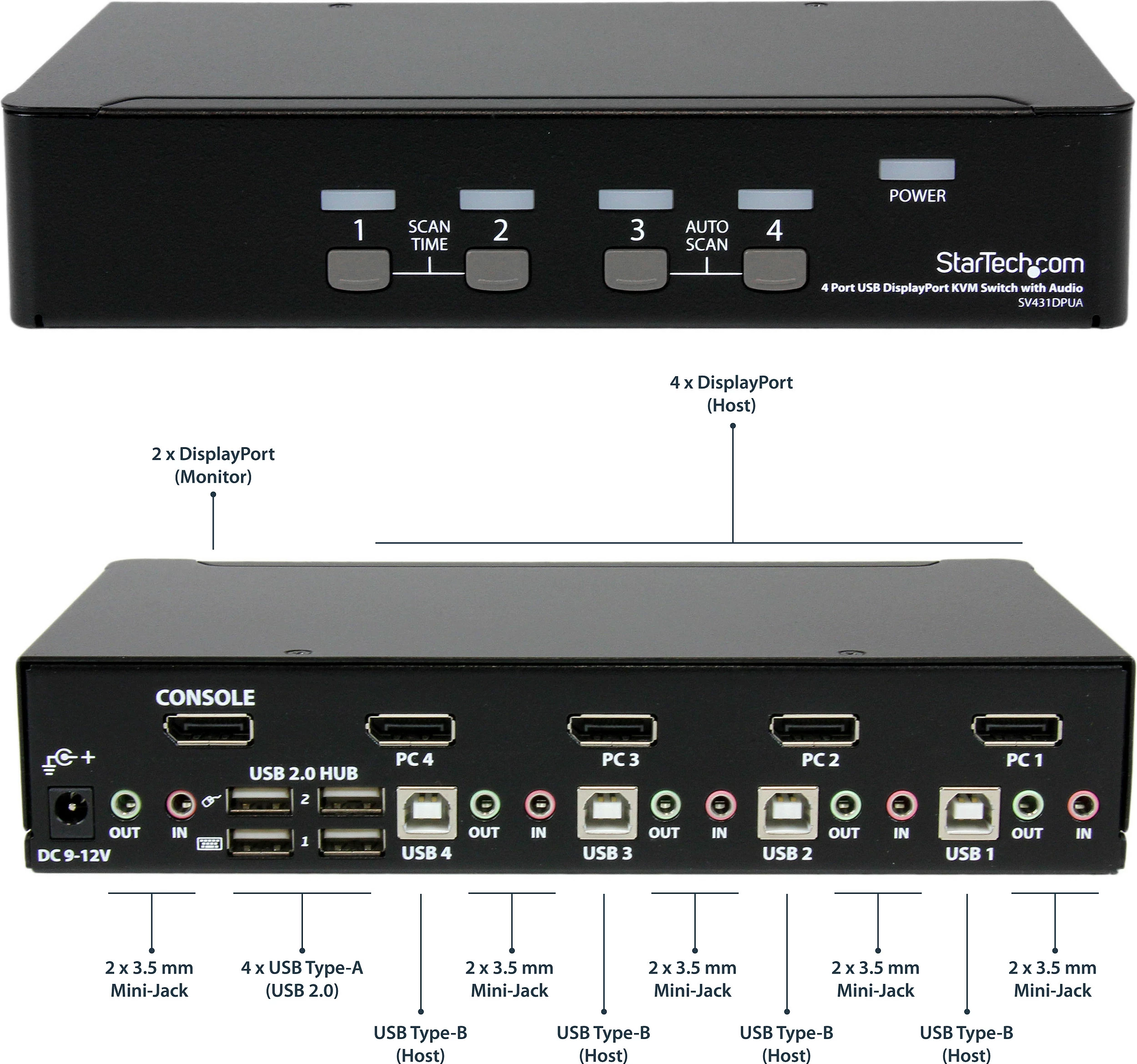 Switch KVM StarTech SV431DPUA, 4 Port USB DisplayPort me Audio, 3840x2400, i zi
