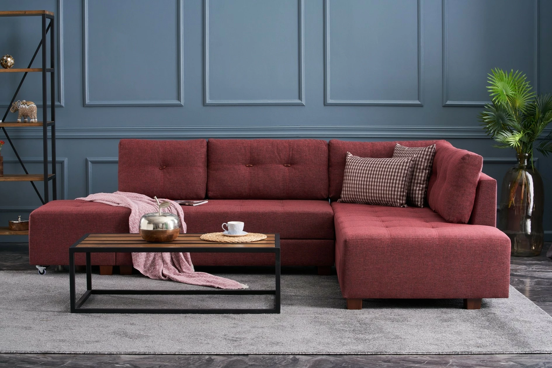 Kënd-sofë krevati Atelier del Sofa, kënd i djathtë, ngjyrë e kuqe e errët (claret red)