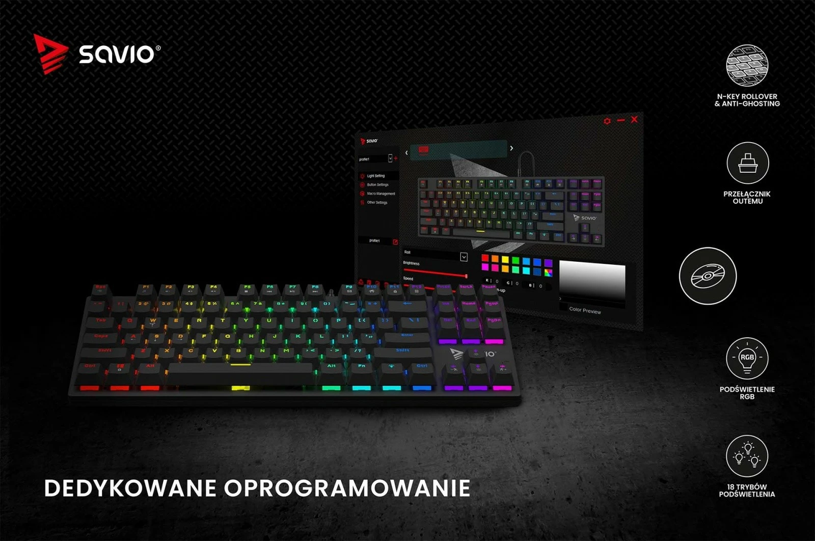 Kasë mekanike Savio Tempest X2 Outemu Brown, RGB, e zezë
