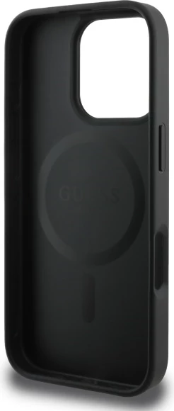 Mbështjellës Guess Saffiano Peony Classic Logo MagSafe për iPhone 16 Pro, e zezë