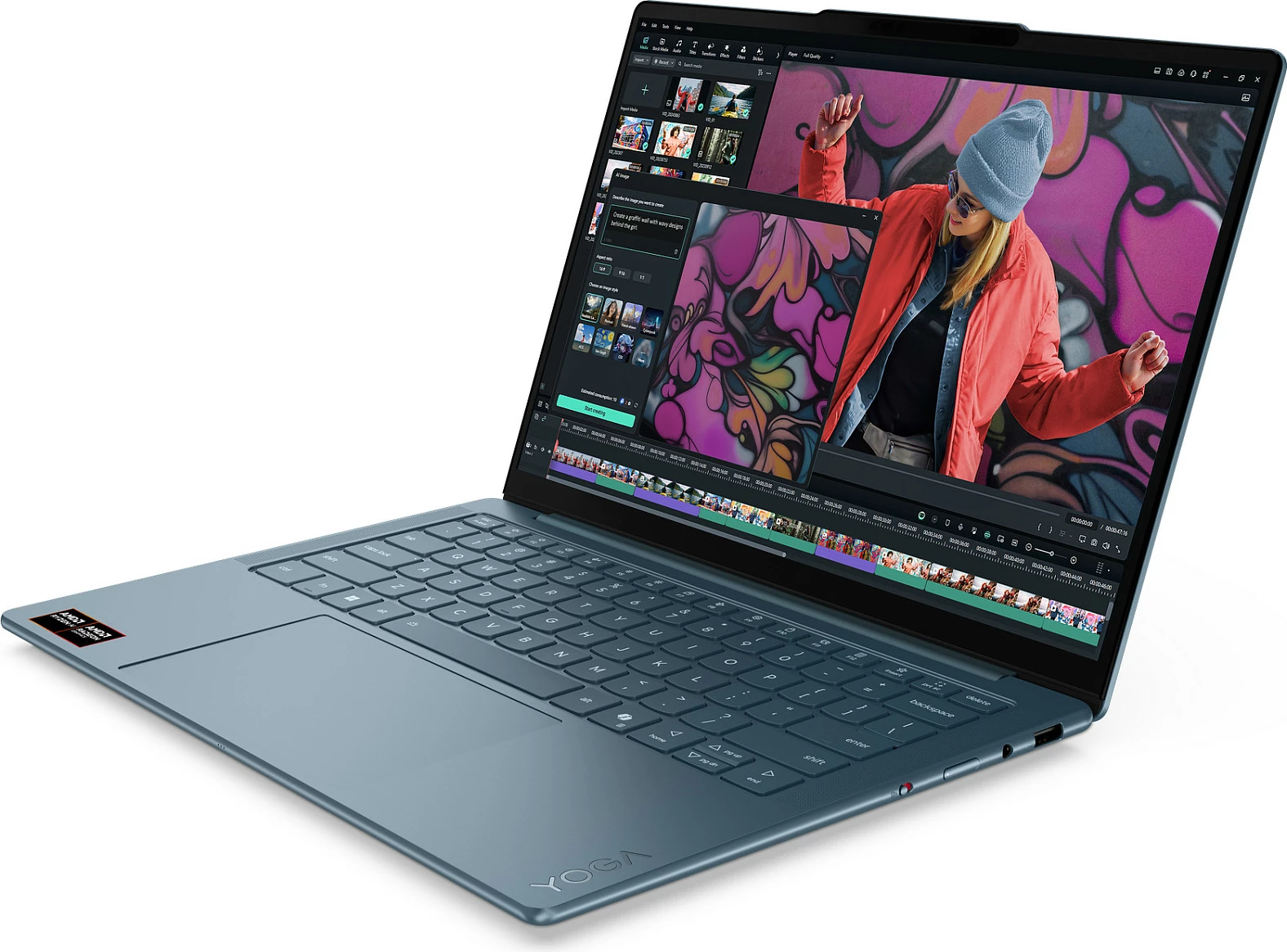 Laptop Lenovo Yoga Slim 7, Ryzen AI 7 350, 16GB RAM, 512GB SSD, 14" 2.8K, Windows 11 Home, Tidal Teal