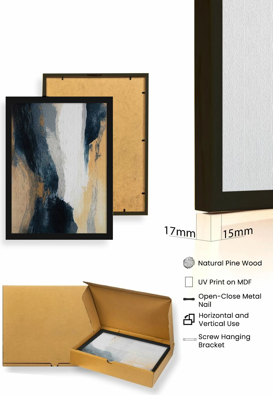 Pikturë dekorative me kornizë MDF (3 copë), Wallity, Huhu484S, 20x30cm