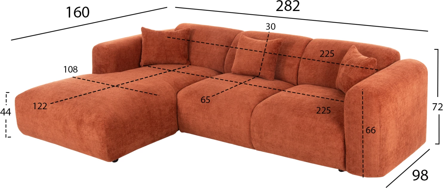 Divan qoshe majtas, BRICKEN, FH3275.03L, ngjyrë tulle, 110-282x98-160x72H cm