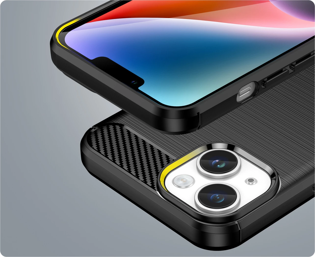 Mbështjellës Hurtel Carbon Case për iPhone 14, TPU, i zi