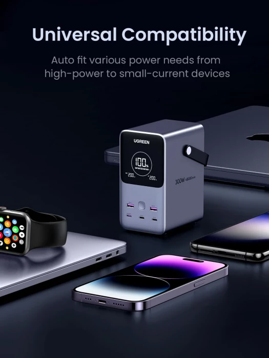 Power bank UGREEN 25286 48000mAh 300W me ekran digjital OLED, PD3.1 140W, 3C2A, gri e errët