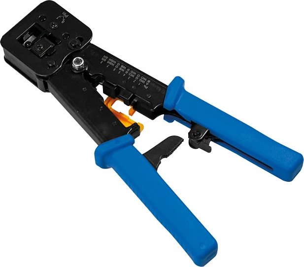 Pincë krimpimi LogiLink, Dual Modular 8/6P, Pass Through (EZ), me prerës, blu