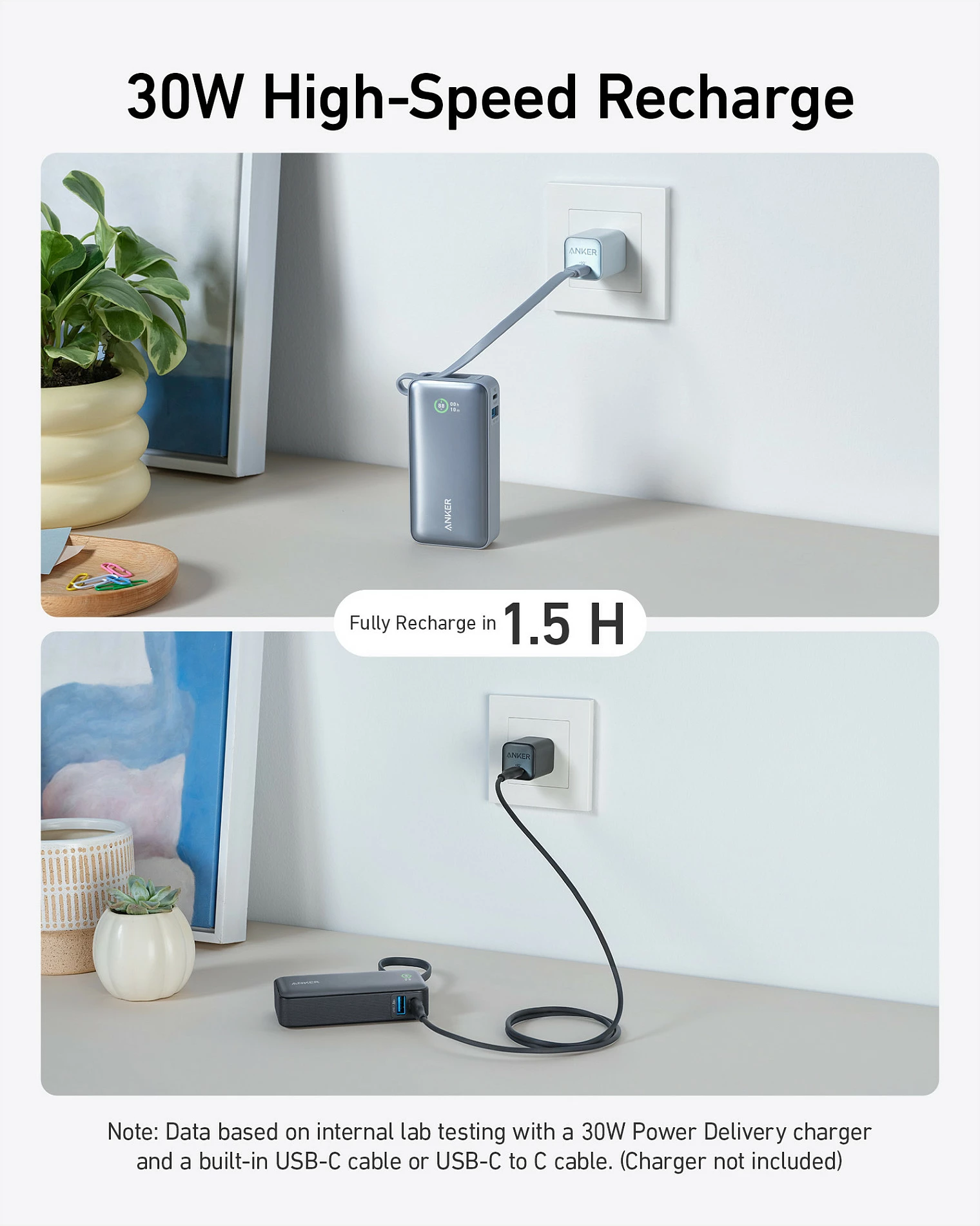 Powerbank Anker A1259G11, 10000 mAh, 30 W, Ngjyrë e zezë