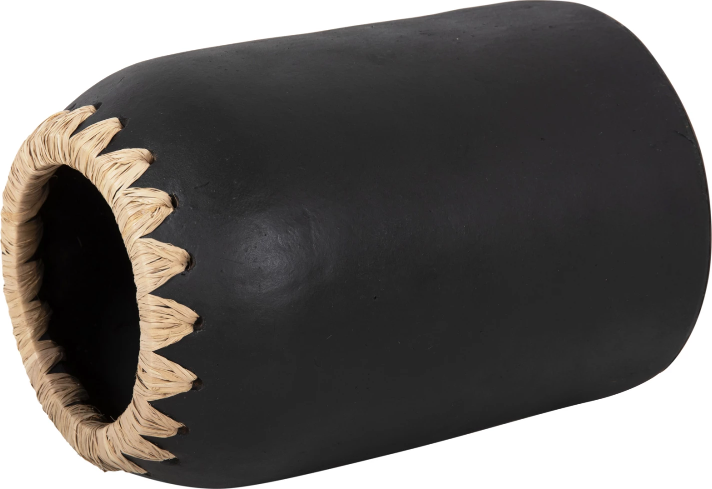 Vazo dekorative FH4376 terrakote, ngjyrë bardhë, me thurje kashte në buzë, Φ21Χ32H cm