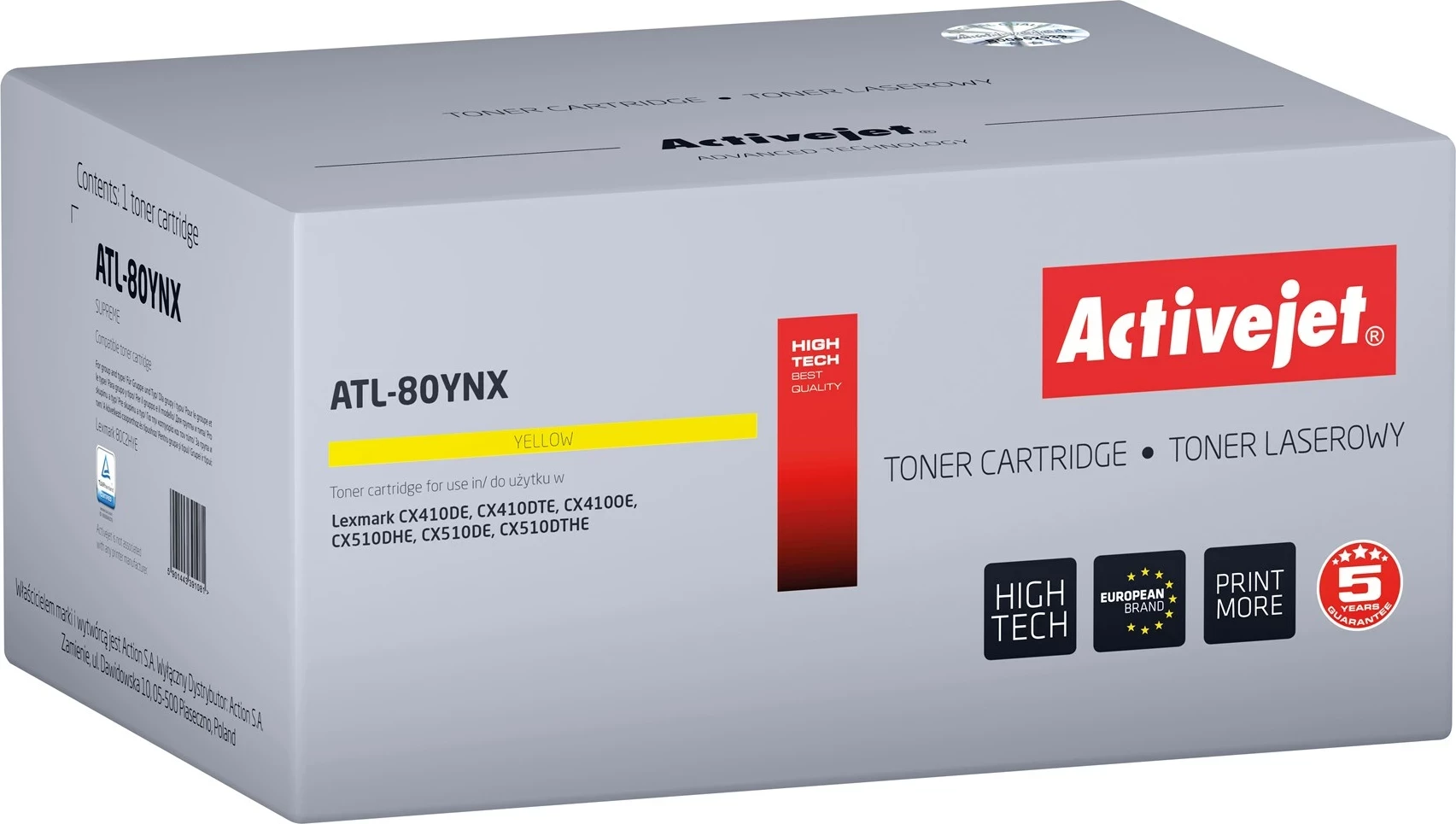 Toner Activejet ATL-80YNX për Lexmark, 3000 faqe, Verdhë