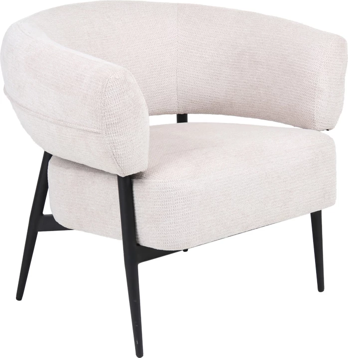 Fotel Penfel, material krem, këmbë metalike të zeza, 85x72x73cm