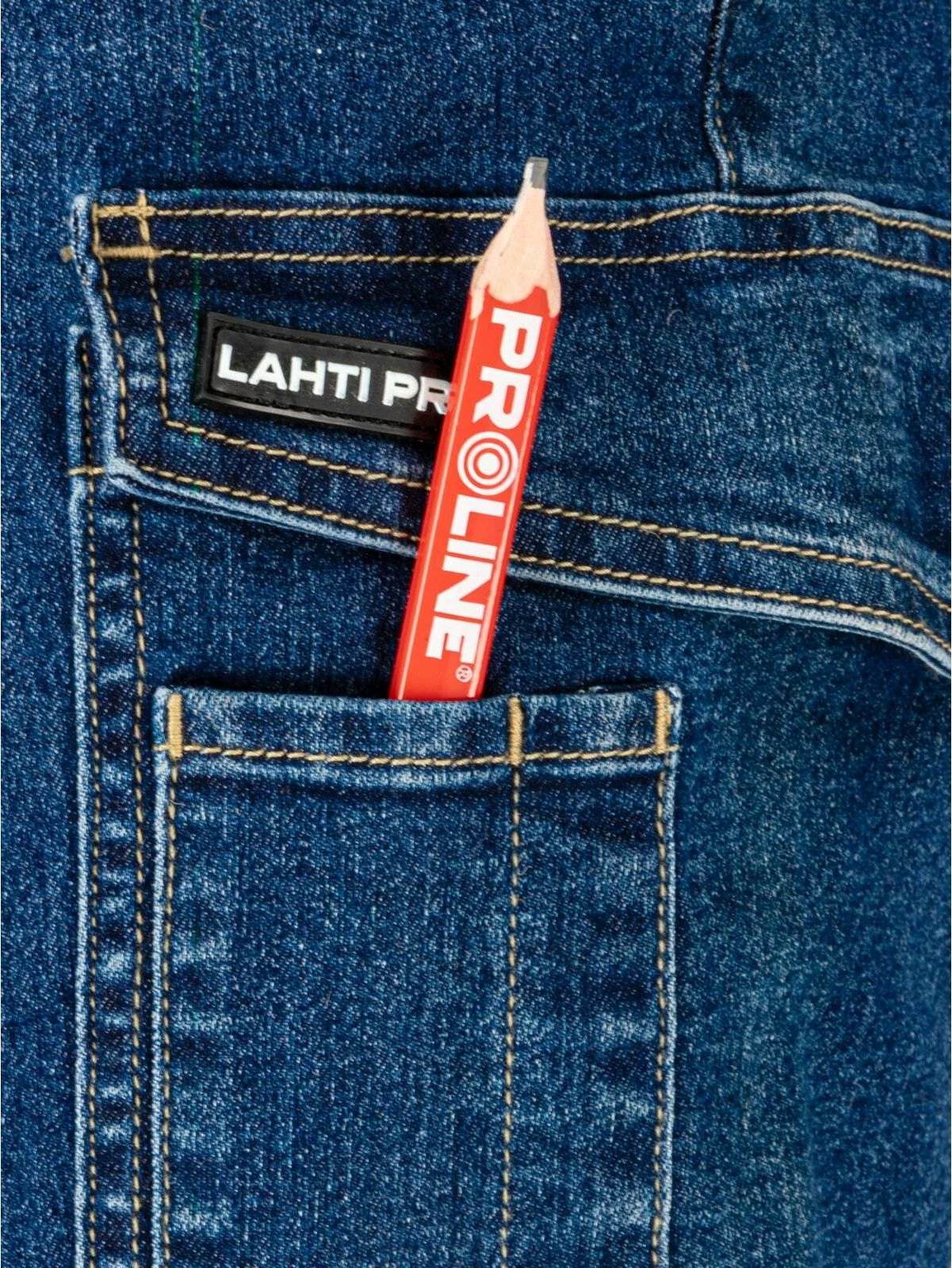 Pantallona xhins pune Lahti Pro L40550, slim fit stretch 280 g, madhësia M, të përforcuara, blu e errët