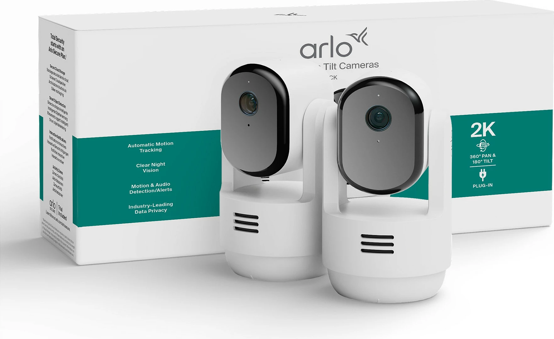 Kamerë sigurie IP Arlo Essential 3, 2K PTZ, set 2 copë, Wi‑Fi/PoE/USB, e bardhë